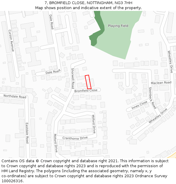 7, BROMFIELD CLOSE, NOTTINGHAM, NG3 7HH: Location map and indicative extent of plot