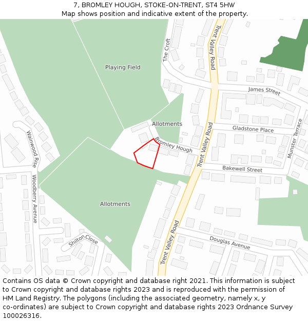7, BROMLEY HOUGH, STOKE-ON-TRENT, ST4 5HW: Location map and indicative extent of plot