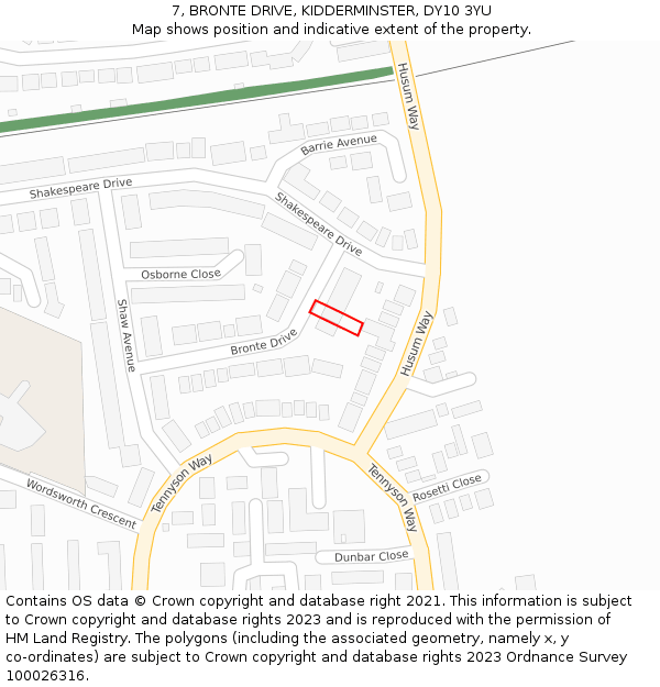 7, BRONTE DRIVE, KIDDERMINSTER, DY10 3YU: Location map and indicative extent of plot