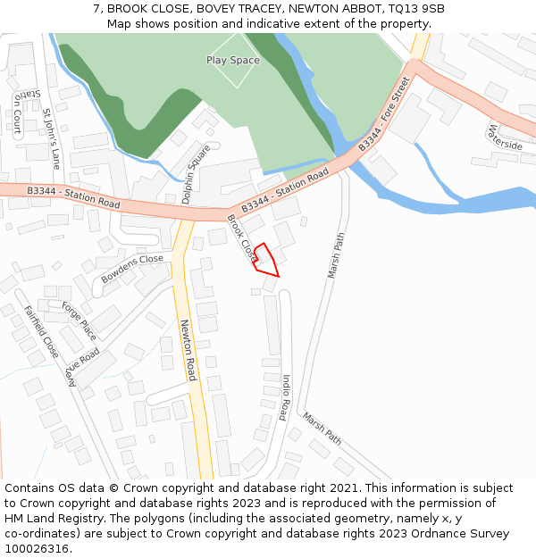 7, BROOK CLOSE, BOVEY TRACEY, NEWTON ABBOT, TQ13 9SB: Location map and indicative extent of plot