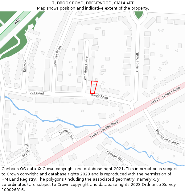 7, BROOK ROAD, BRENTWOOD, CM14 4PT: Location map and indicative extent of plot