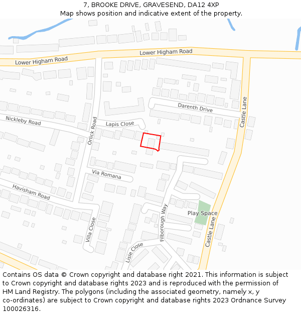 7, BROOKE DRIVE, GRAVESEND, DA12 4XP: Location map and indicative extent of plot