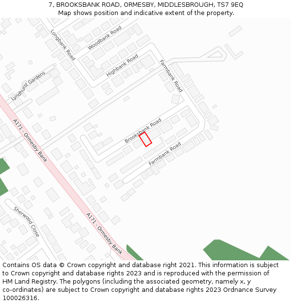 7, BROOKSBANK ROAD, ORMESBY, MIDDLESBROUGH, TS7 9EQ: Location map and indicative extent of plot
