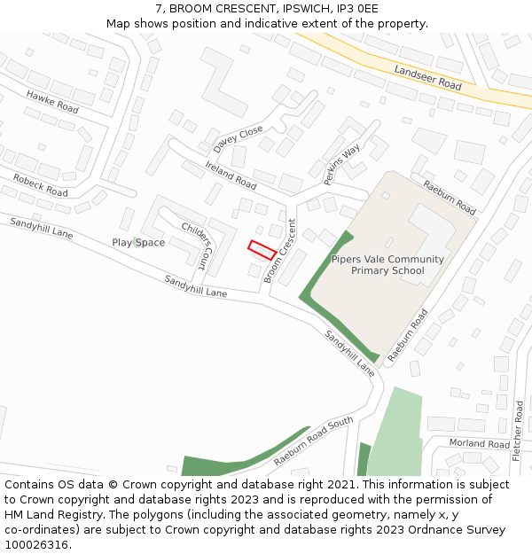 7, BROOM CRESCENT, IPSWICH, IP3 0EE: Location map and indicative extent of plot