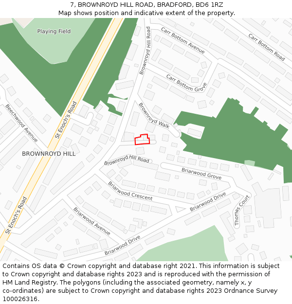 7, BROWNROYD HILL ROAD, BRADFORD, BD6 1RZ: Location map and indicative extent of plot