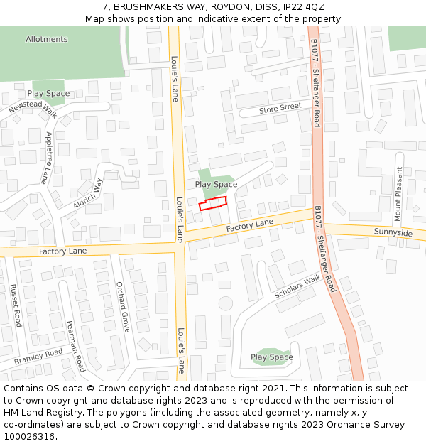 7, BRUSHMAKERS WAY, ROYDON, DISS, IP22 4QZ: Location map and indicative extent of plot