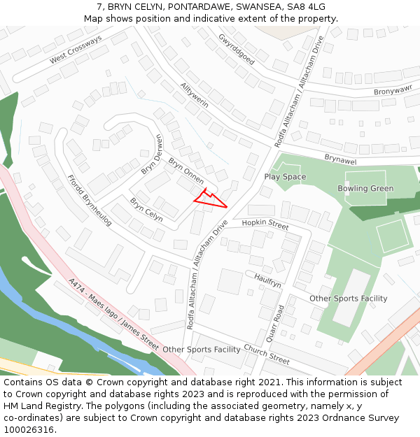 7, BRYN CELYN, PONTARDAWE, SWANSEA, SA8 4LG: Location map and indicative extent of plot