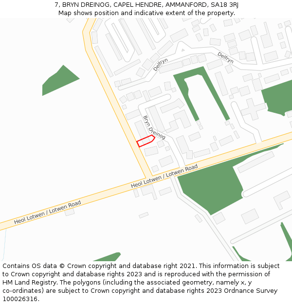 7, BRYN DREINOG, CAPEL HENDRE, AMMANFORD, SA18 3RJ: Location map and indicative extent of plot