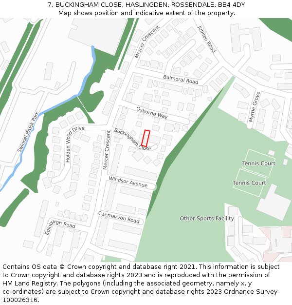7, BUCKINGHAM CLOSE, HASLINGDEN, ROSSENDALE, BB4 4DY: Location map and indicative extent of plot