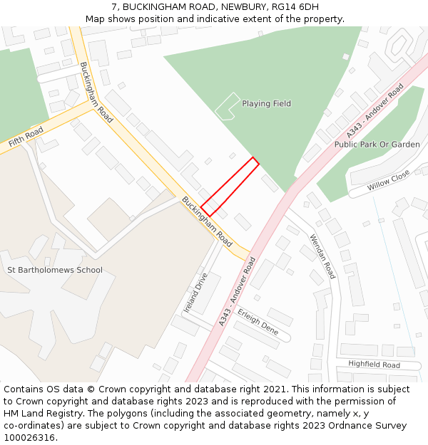7, BUCKINGHAM ROAD, NEWBURY, RG14 6DH: Location map and indicative extent of plot