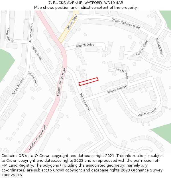 7, BUCKS AVENUE, WATFORD, WD19 4AR: Location map and indicative extent of plot