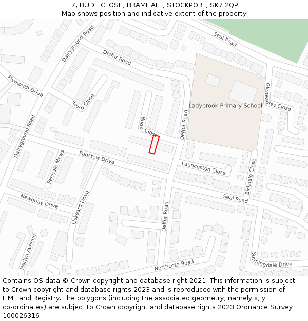 7, BUDE CLOSE, BRAMHALL, STOCKPORT, SK7 2QP: Location map and indicative extent of plot