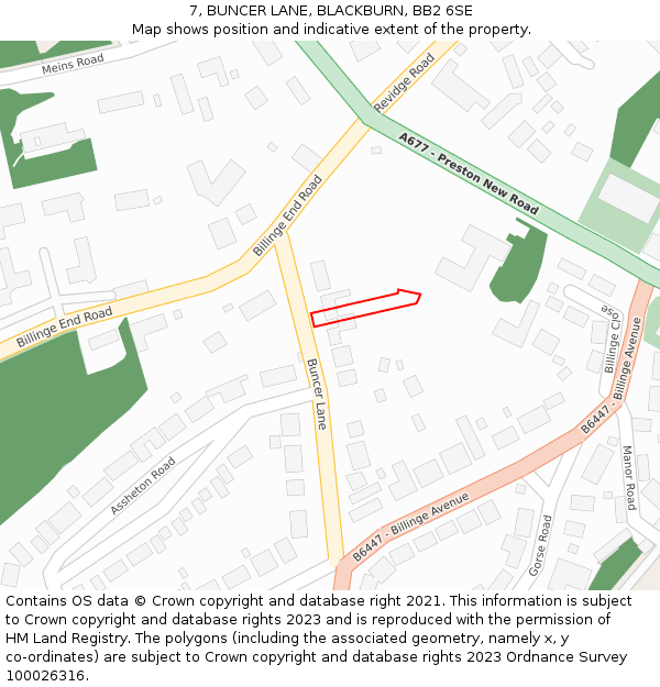 7, BUNCER LANE, BLACKBURN, BB2 6SE: Location map and indicative extent of plot