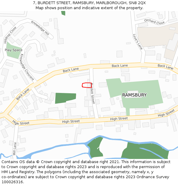 7, BURDETT STREET, RAMSBURY, MARLBOROUGH, SN8 2QX: Location map and indicative extent of plot