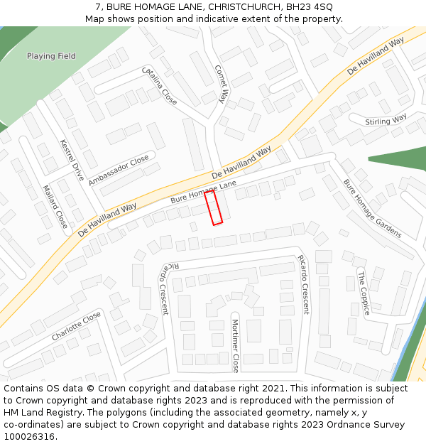 7, BURE HOMAGE LANE, CHRISTCHURCH, BH23 4SQ: Location map and indicative extent of plot