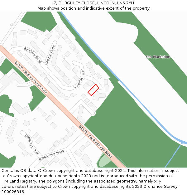7, BURGHLEY CLOSE, LINCOLN, LN6 7YH: Location map and indicative extent of plot