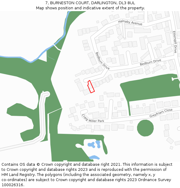 7, BURNESTON COURT, DARLINGTON, DL3 8UL: Location map and indicative extent of plot