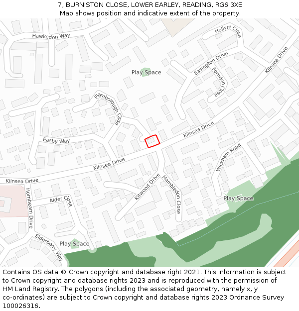 7, BURNISTON CLOSE, LOWER EARLEY, READING, RG6 3XE: Location map and indicative extent of plot