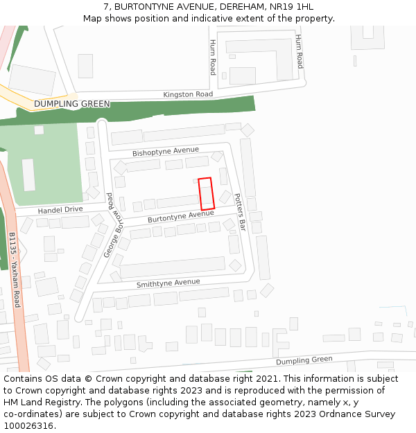 7, BURTONTYNE AVENUE, DEREHAM, NR19 1HL: Location map and indicative extent of plot