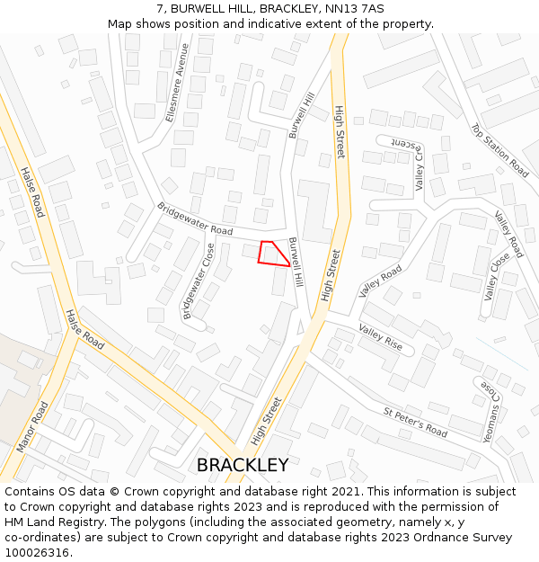 7, BURWELL HILL, BRACKLEY, NN13 7AS: Location map and indicative extent of plot