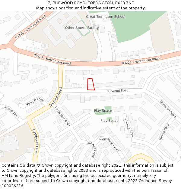 7, BURWOOD ROAD, TORRINGTON, EX38 7NE: Location map and indicative extent of plot