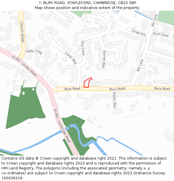 7, BURY ROAD, STAPLEFORD, CAMBRIDGE, CB22 5BP: Location map and indicative extent of plot