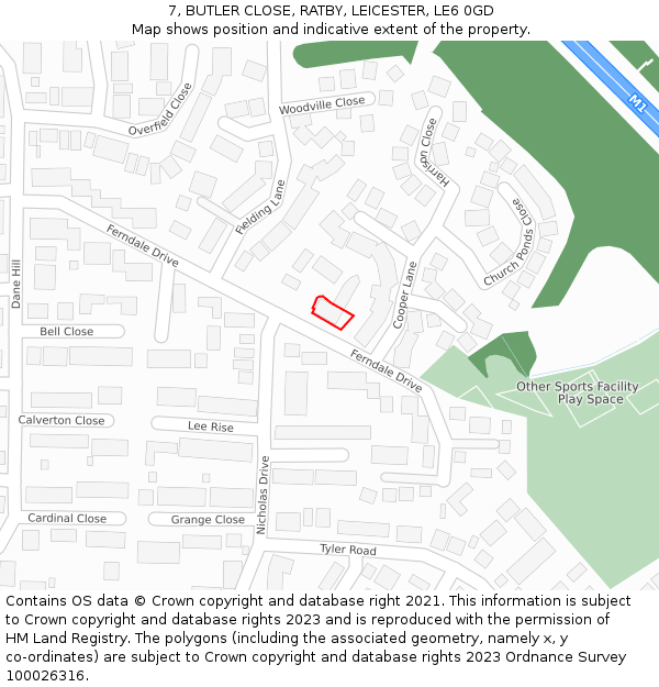 7, BUTLER CLOSE, RATBY, LEICESTER, LE6 0GD: Location map and indicative extent of plot
