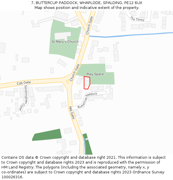 7, BUTTERCUP PADDOCK, WHAPLODE, SPALDING, PE12 6UX: Location map and indicative extent of plot