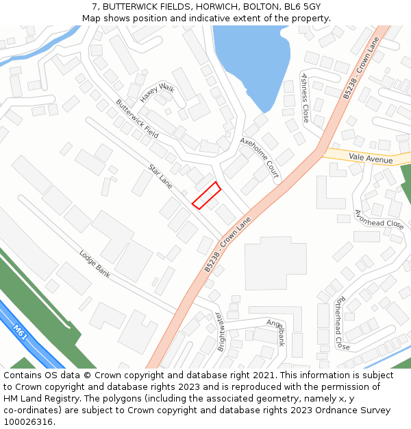 7, BUTTERWICK FIELDS, HORWICH, BOLTON, BL6 5GY: Location map and indicative extent of plot