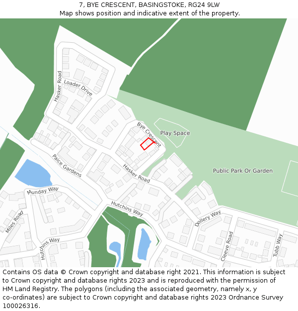 7, BYE CRESCENT, BASINGSTOKE, RG24 9LW: Location map and indicative extent of plot