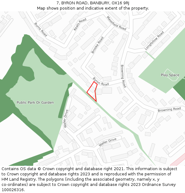 7, BYRON ROAD, BANBURY, OX16 9RJ: Location map and indicative extent of plot