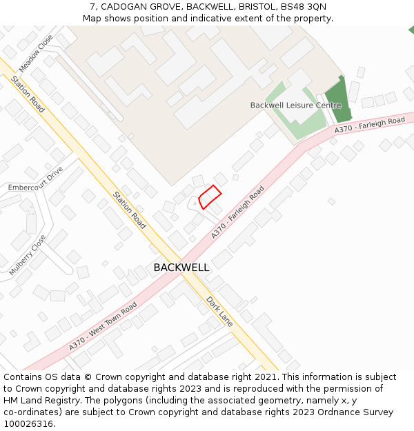 7, CADOGAN GROVE, BACKWELL, BRISTOL, BS48 3QN: Location map and indicative extent of plot