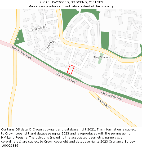 7, CAE LLWYDCOED, BRIDGEND, CF31 5ES: Location map and indicative extent of plot