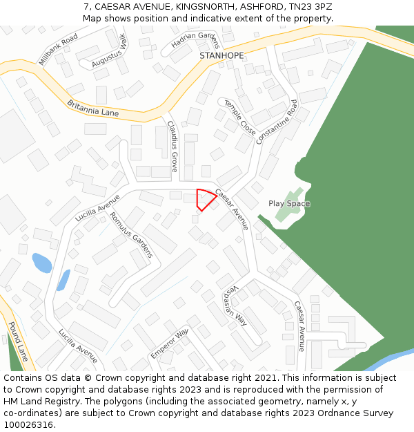 7, CAESAR AVENUE, KINGSNORTH, ASHFORD, TN23 3PZ: Location map and indicative extent of plot