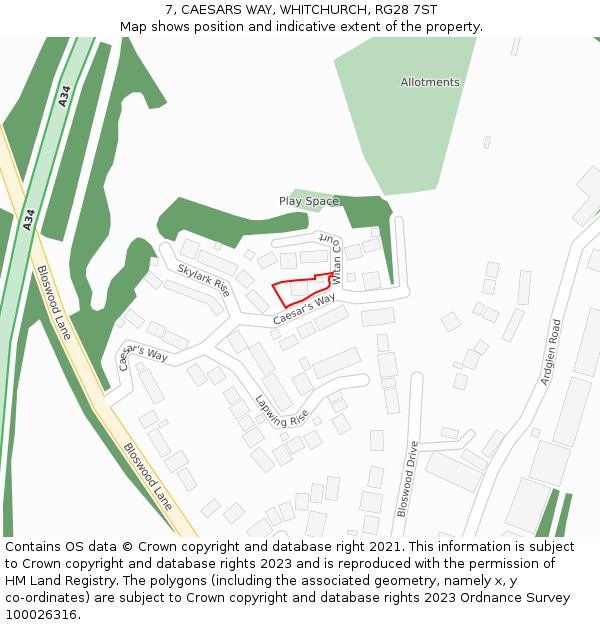 7, CAESARS WAY, WHITCHURCH, RG28 7ST: Location map and indicative extent of plot