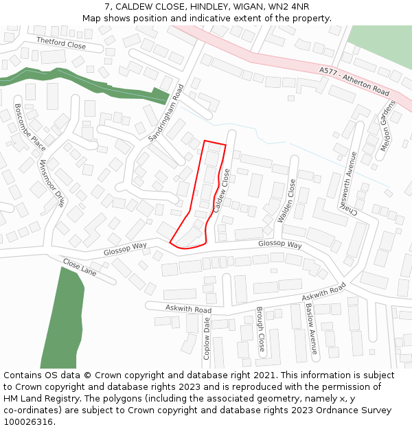 7, CALDEW CLOSE, HINDLEY, WIGAN, WN2 4NR: Location map and indicative extent of plot