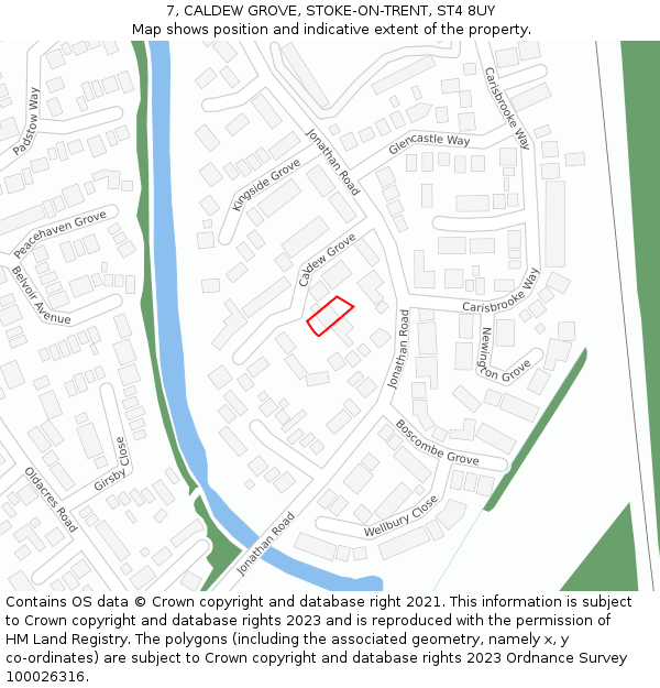 7, CALDEW GROVE, STOKE-ON-TRENT, ST4 8UY: Location map and indicative extent of plot