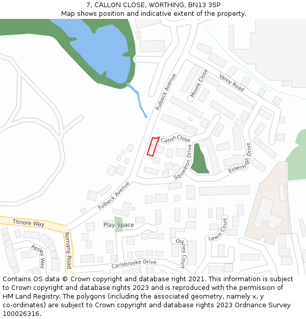 7, CALLON CLOSE, WORTHING, BN13 3SP: Location map and indicative extent of plot