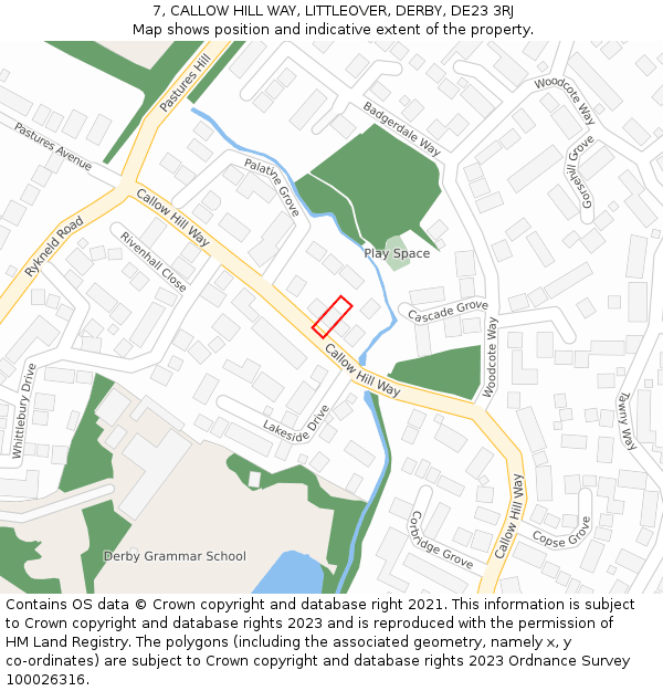7, CALLOW HILL WAY, LITTLEOVER, DERBY, DE23 3RJ: Location map and indicative extent of plot