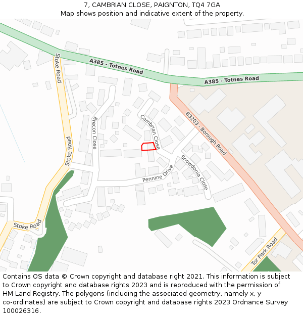 7, CAMBRIAN CLOSE, PAIGNTON, TQ4 7GA: Location map and indicative extent of plot