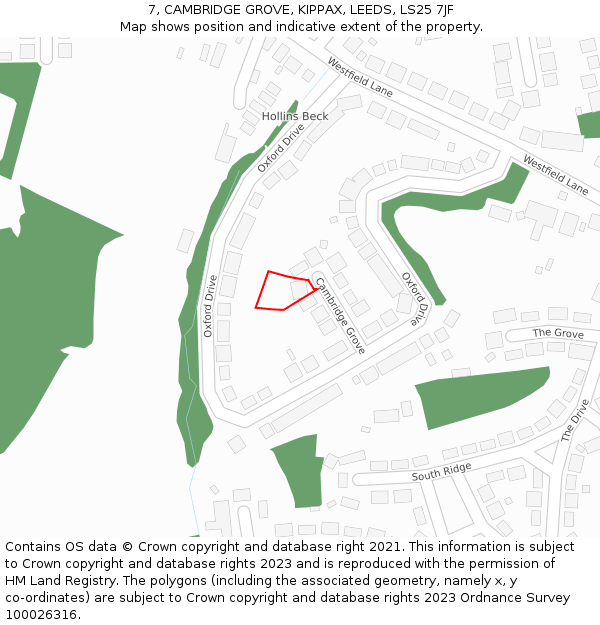 7, CAMBRIDGE GROVE, KIPPAX, LEEDS, LS25 7JF: Location map and indicative extent of plot