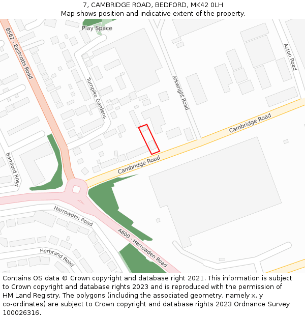 7, CAMBRIDGE ROAD, BEDFORD, MK42 0LH: Location map and indicative extent of plot
