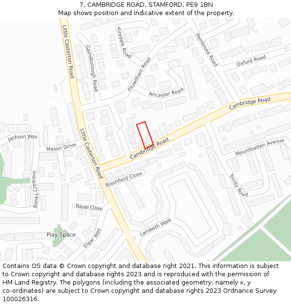 7, CAMBRIDGE ROAD, STAMFORD, PE9 1BN: Location map and indicative extent of plot