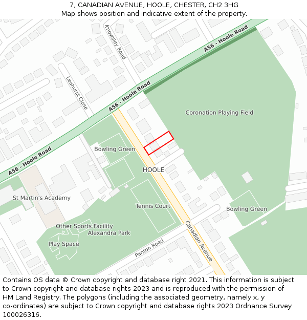 7, CANADIAN AVENUE, HOOLE, CHESTER, CH2 3HG: Location map and indicative extent of plot