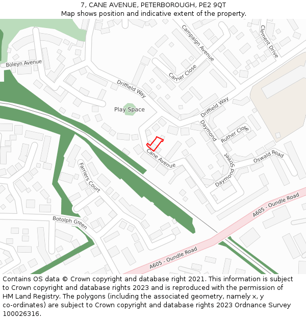 7, CANE AVENUE, PETERBOROUGH, PE2 9QT: Location map and indicative extent of plot