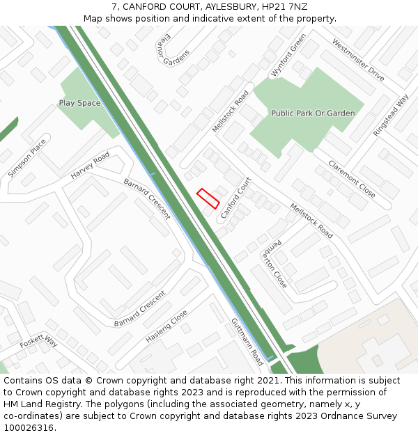 7, CANFORD COURT, AYLESBURY, HP21 7NZ: Location map and indicative extent of plot