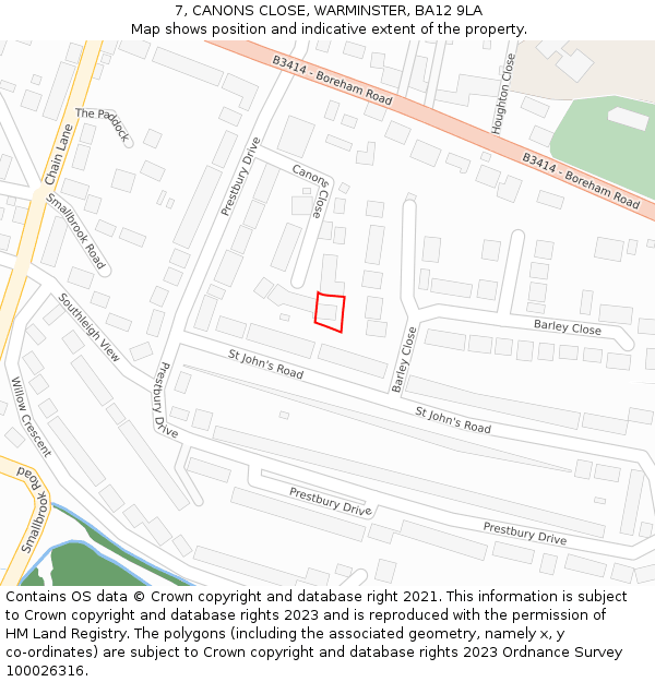 7, CANONS CLOSE, WARMINSTER, BA12 9LA: Location map and indicative extent of plot