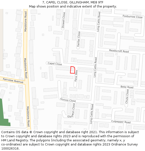 7, CAPEL CLOSE, GILLINGHAM, ME8 9TF: Location map and indicative extent of plot