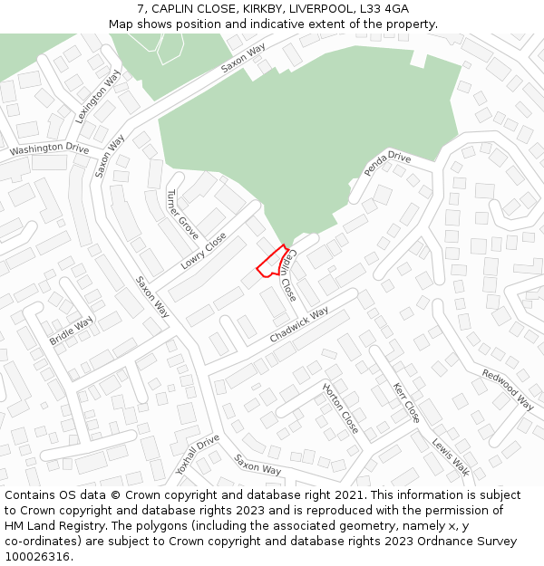 7, CAPLIN CLOSE, KIRKBY, LIVERPOOL, L33 4GA: Location map and indicative extent of plot