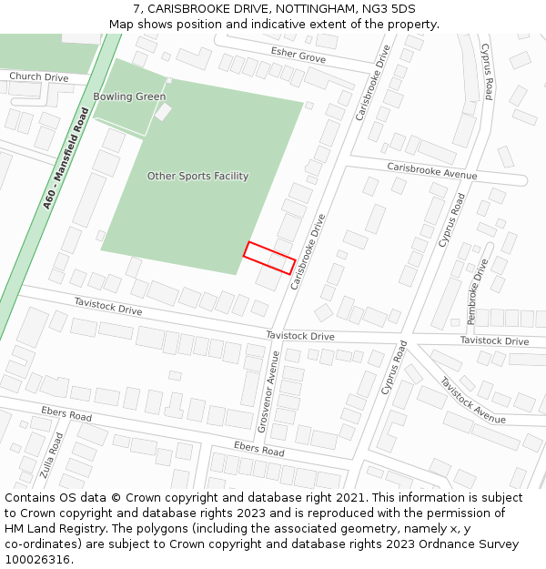 7, CARISBROOKE DRIVE, NOTTINGHAM, NG3 5DS: Location map and indicative extent of plot